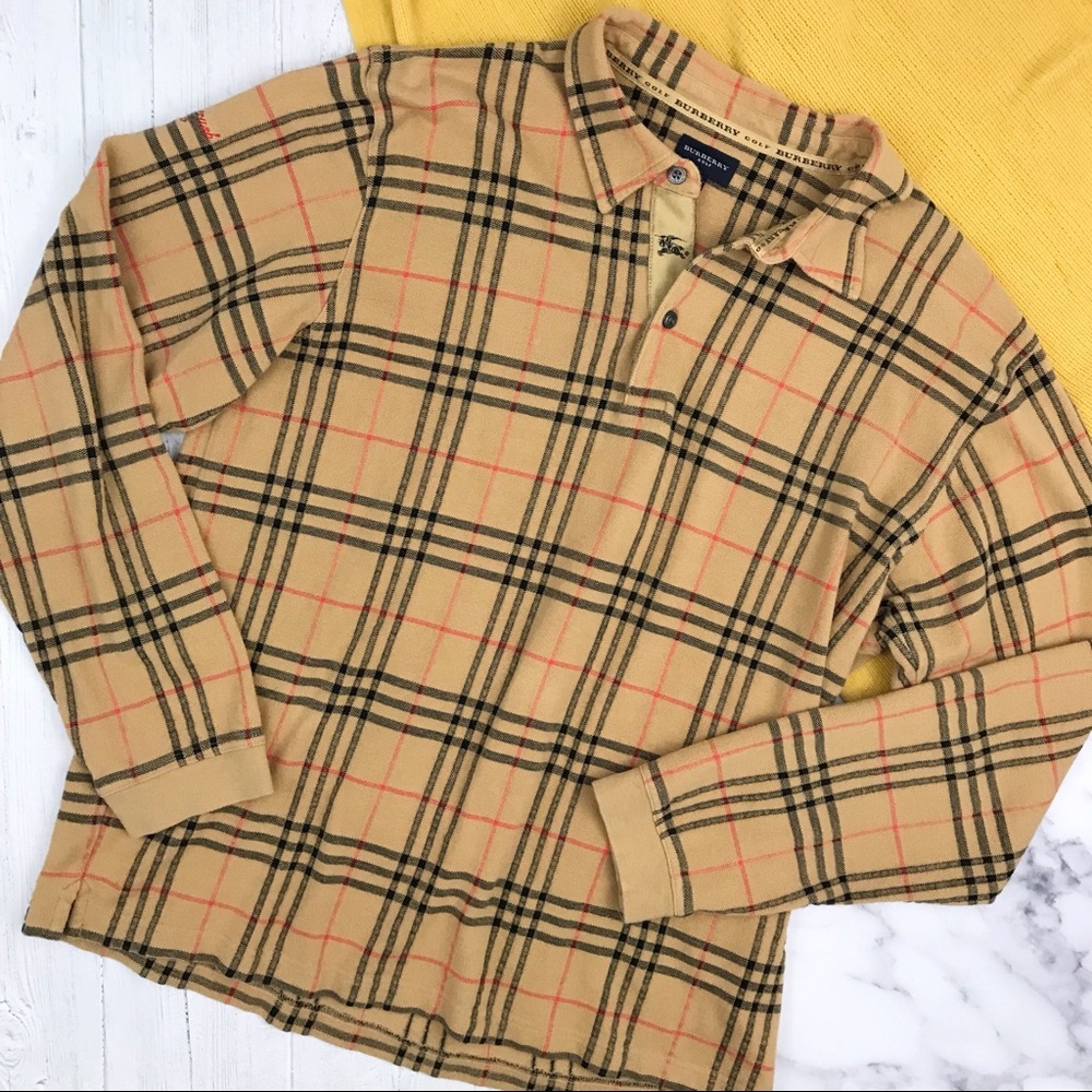 BURBERRY GOLF Rare NovaCheck VTG Yellow Polo Shirt